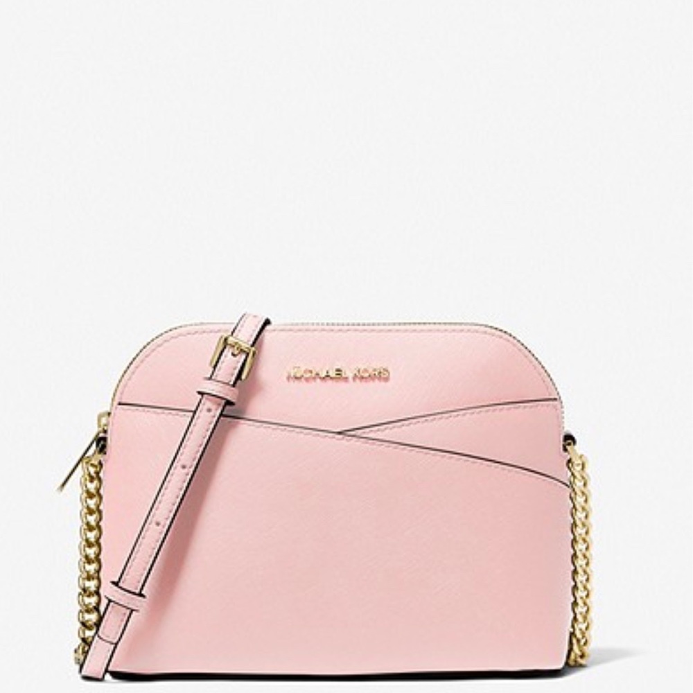 Michael Kors Jet Set Medium Dome Crossbody Leather Handbag pink